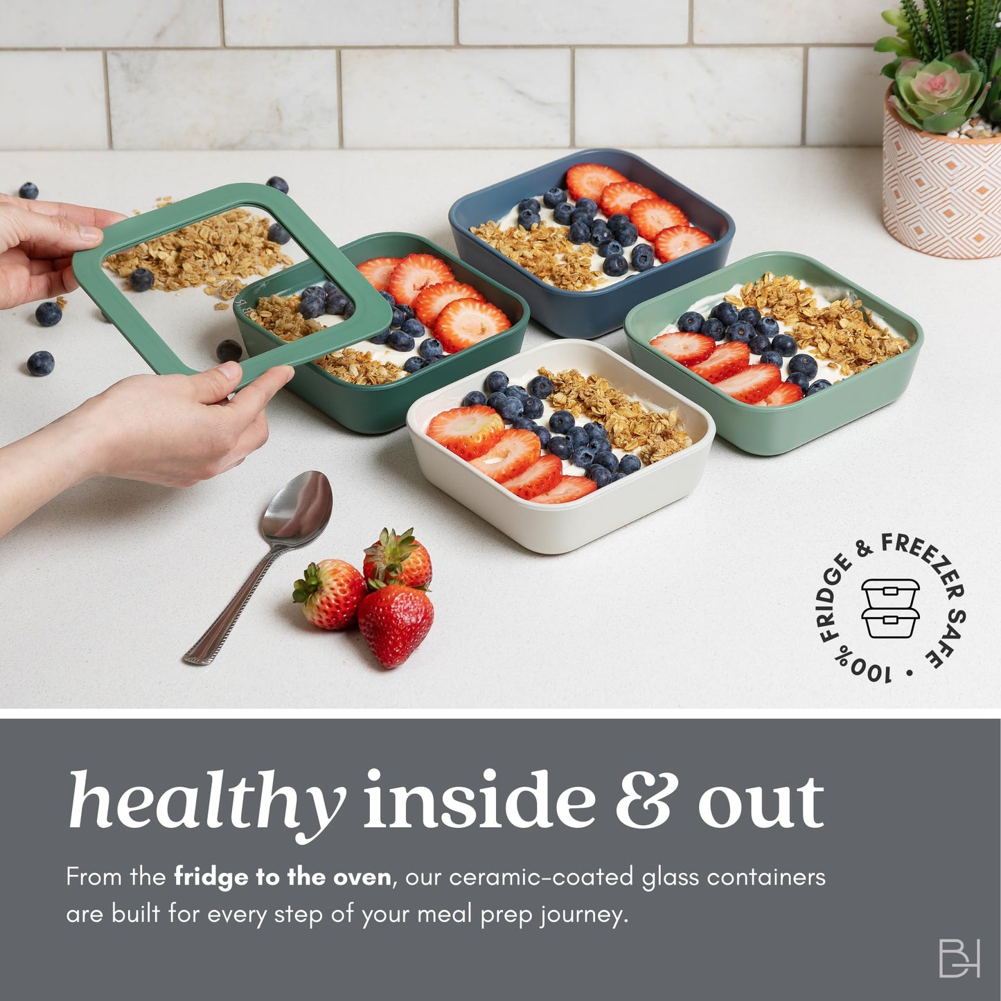 BRIVARA HOME 20-Piece Glass Food Storage Containers Set with Lids (10 Containers + 10 Lids) | Microwave-Safe Airtight Seal, Oven-Safe Ceramic-Coated Glass | Zero Plastic, No PFAS/PFOA/BPA [Crema]