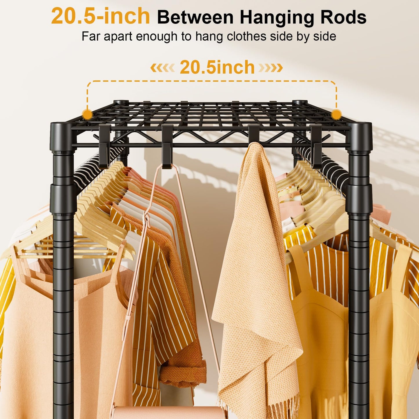 ULIFHOME P7 Rolling Clothes Rack, Clothing Racks for Hanging Clothes, Heavy Duty Garment Rack with Wheels, 3 Tiers Freestanding Portable Closet Rack 45''W × 20.5''D × 80.5''H, Max Load 480 lbs, Black