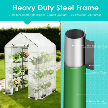 Twira Greenhouse for Outdoors, 48" x 73.2" x 74.8" Walk in Plant Greenhouses Heavy Duty with Thicken PE Cover, 3 Tiers 8 Shelves Greenhouse Plastic, Portable Green House for Outside, Patio, Gardening