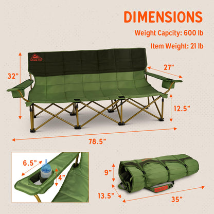 Kelty Lowdown Couch - 3 Person Capacity Camping Chair, Extra Large and Sturdy Bench for Campsites, Soccer Games, and Backyard Parties, 2023 (Dill)