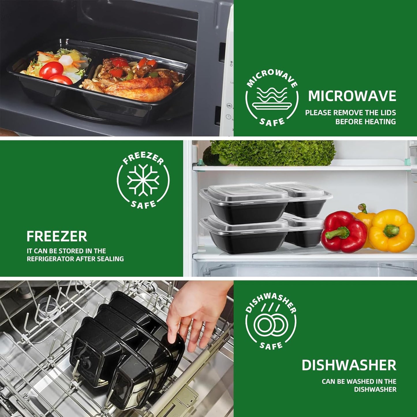 Meal Prep Containers 50 Pack | 30oz 2-Compartment BPA-Free Disposable Food Storage with Leakproof Lids