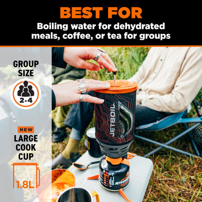Jetboil Flash Java 1.8L Portable Fast Boil Stove and Coffee Press for Camping and Backpacking, 1-Step Auto Ignition, New for 2026, Propane/Isobutane Burner, Orange Topo