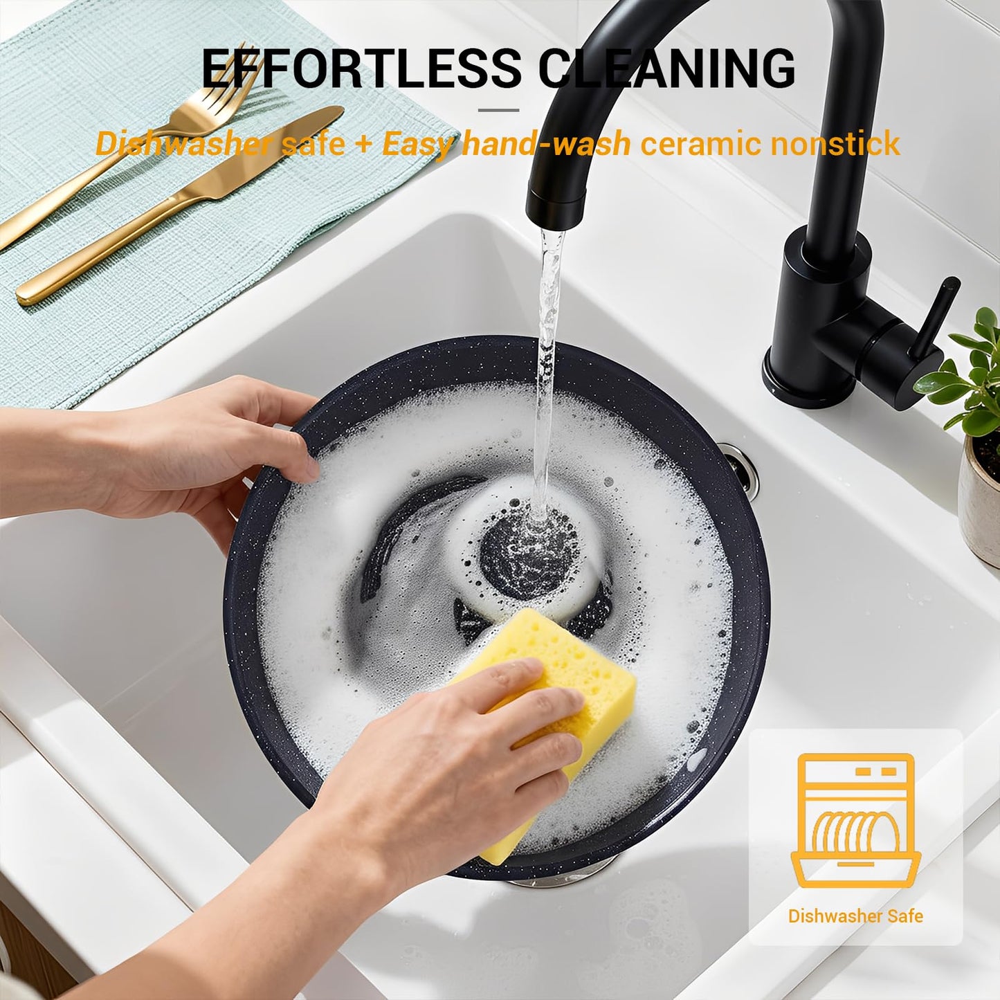 Ammeloo 21pcs Ceramic Pots and Pans Set Non Stick with Detachable Handles and Egg Frying Pan & 21 Pcs Pots and Pans Set with 3 Frying Pans