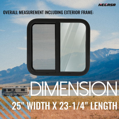 HECASA RV Window Horizontal Sliding 24in W x 22in H, Black Frame & Tinted Glass, Model MO-2283, Glass & Steel Construction