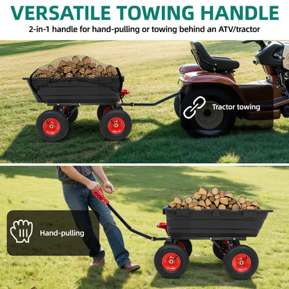 1200lbs Garden Dump Cart,Ultym Heavy Duty 7 Cu.Ft Trailer Dump Cart with Hitch,Garden Dump Wagon with 13" All Terrain Wheels & 2-in-1 Handle,Tow Behind for Lawn Mower Tractor ATV