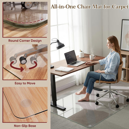 Homsion 36"x48" Tempered Glass Office Chair Mat for Carpet & Hardwood Floor, 1/6" Thick Clear Floor Protector Desk Chair Mat with Rounded and Polished Edges