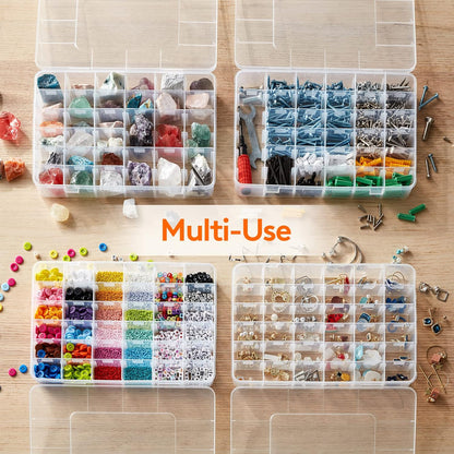 Lifewit 36-Grid Clear Stackable Plastic Organizer - Adjustable Dividers for Crafts & Jewelry | 2 Pack with Labels