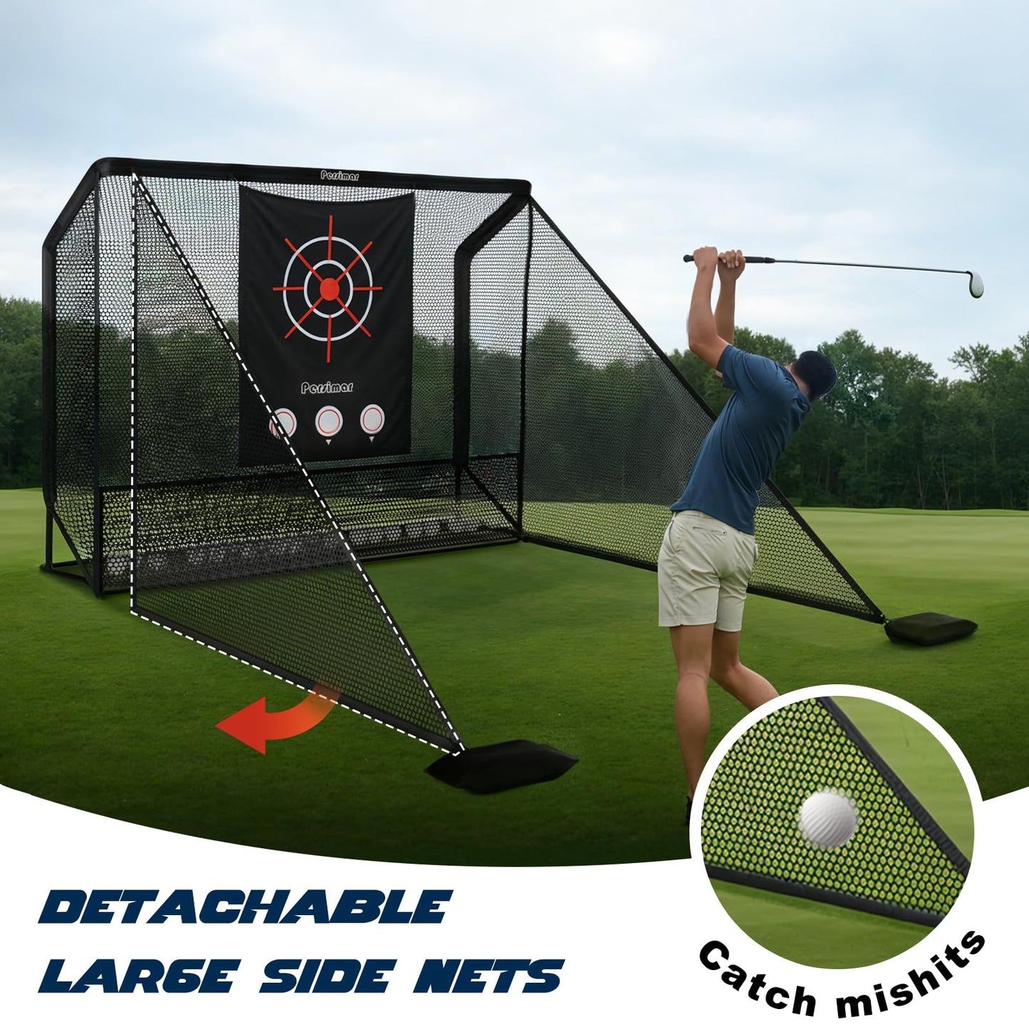 Golf Cage Practice Hitting Net,10x7ft Heavy Steel Frame with 2 Net Side Barriers,for Backyard Driving Chipping Swing Training, Home Range for Indoor& Outdoor.