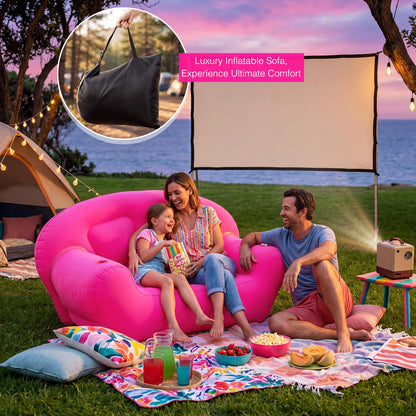 Novabright Inflatable Couch, Flocked Surface Blow up Chair, Folding Portable Flocking Inflatable Air Sofa Lazy Sofa for Living Room Learning Camping Part(Twin Size,Hot Pink)