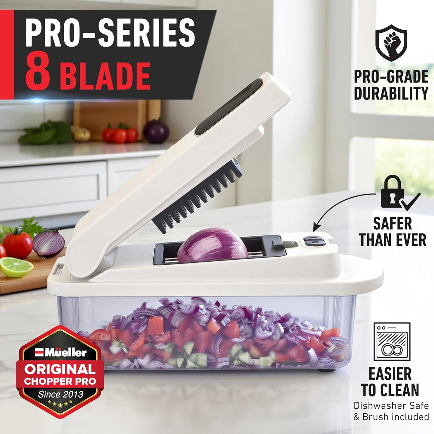Mueller Vegetable Chopper - 10-in-1 Mandoline Slicer with 8 Blades & Container for Effortless Food Prep