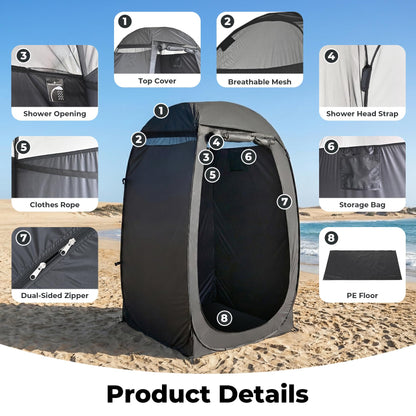 Alvantor® Shower Tent Pop Up Changing Room Outdoor Shower Enclosure Pop Up Privacy Tent Toilet Shelter Camping Dressing Room Portable Teflon Coating Fabric 4’x4’x7' Patent Pending