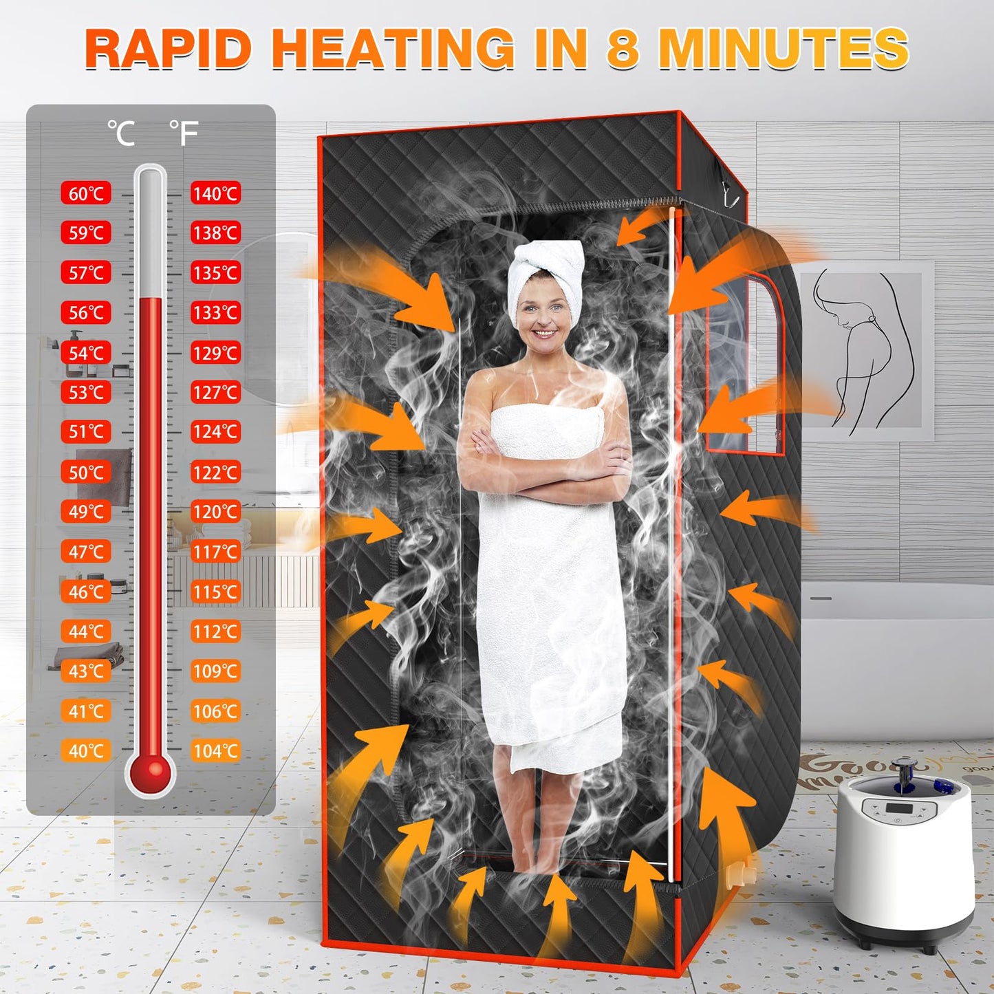 AgiiMan Portable Sauna Box - Home Steam Sauna, 3L Steamer, Folding Chair, Remote Control, Red, 2.6'x 2.6' x 5.9'
