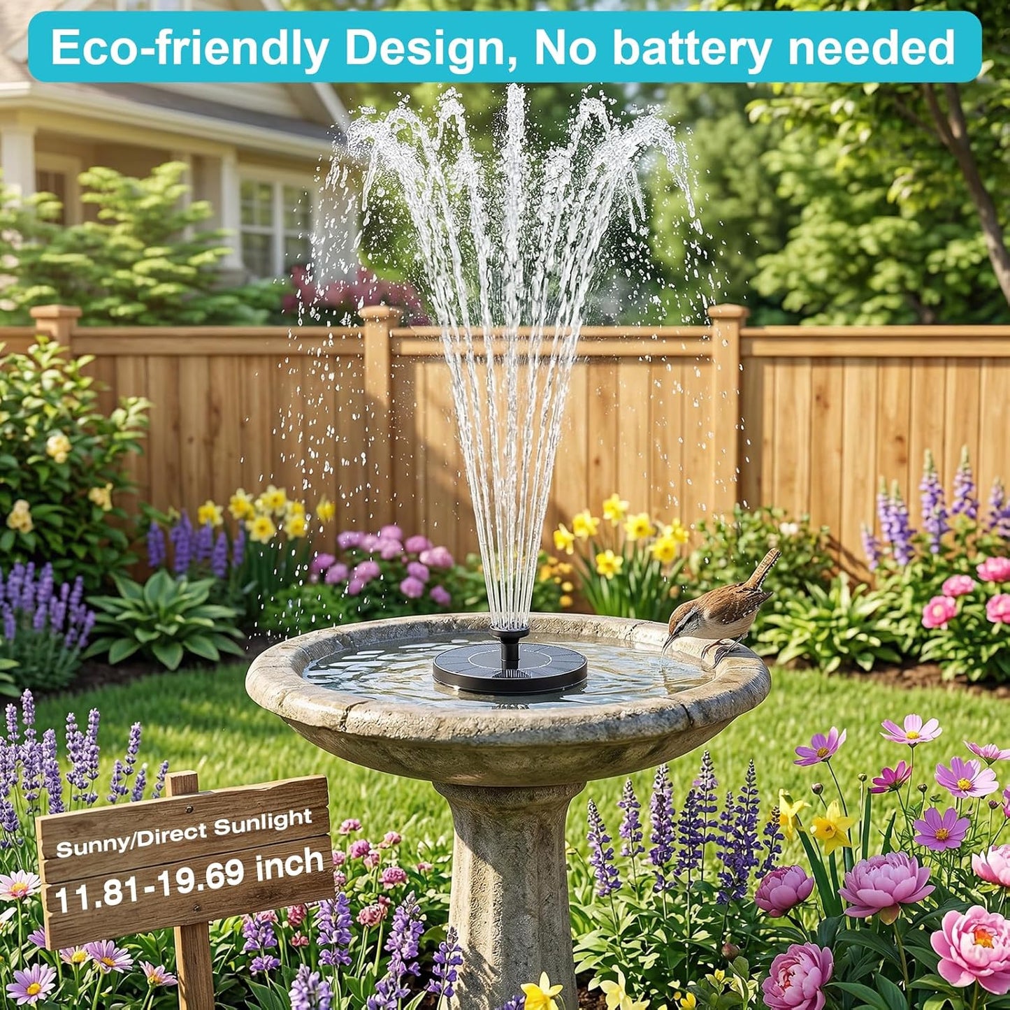 AMZtime Solar Fountain - Upgraded Mini Solar Powered Pump for Bird Bath, Garden, Pond & Pool