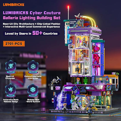 Cyber Couture Galleria Building Set - Cyberpunk Neon City Future Style Toy with Light Kit for Home Decor - Amazing Gift Idea for Boys &amp Girls Adults &amp Sci-fi Lovers 2701 Pcs