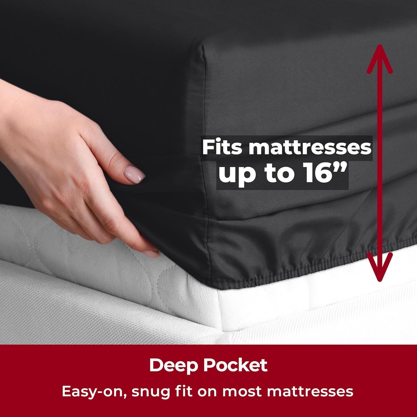 Mellanni Split King Sheets Set - 5 PC Hotel Luxury Bedding | Extra Soft, Cooling, Wrinkle Resistant (Black)