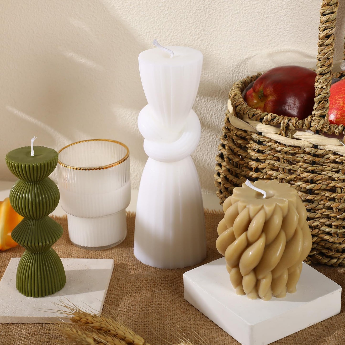 Conelist 9pcs Rustic Farmhouse Pillar Candles Set 3.1"-7.7" Handmade Neutral Soy Wax Ribbed Scented Aesthetic Swirl Candle for Dining Table Centerpiece Home Wedding Decor