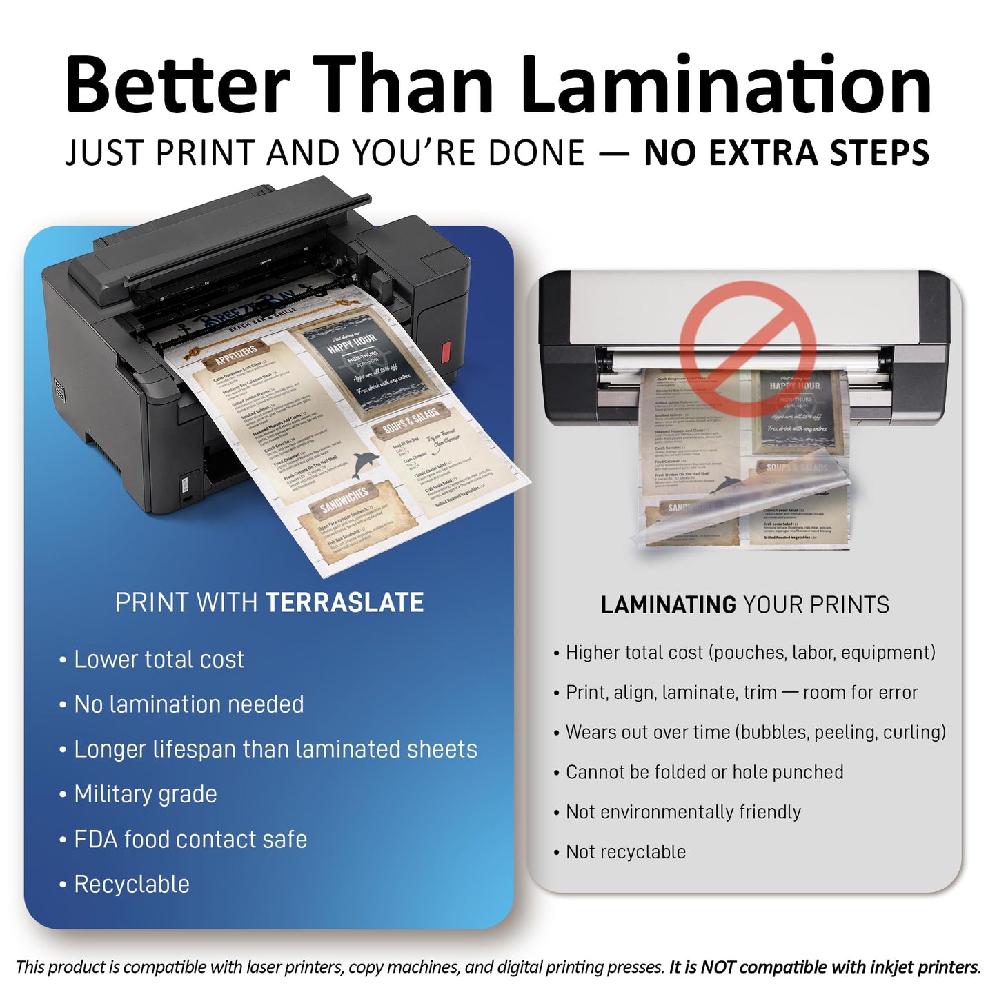 TerraSlate Waterproof Paper, Rip-Proof Paper, 50 Sheets, 5 Mil (24lb Bond), 11” x 17”, Laser Printer and Copy Machine Compatible