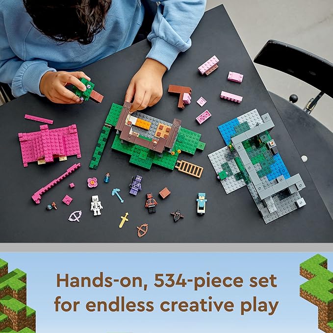 LEGO Minecraft The Training Grounds Toy Building Set 21183 Minecraft Toy for Kids Boys and Girls Age 8+ Years Old Building Kit with House Cave Trapdoor and Ninja Rogue and Bat Minecraft Figures