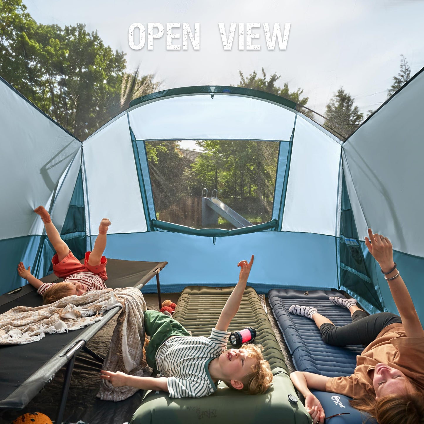 Portal 8 Person Family Camping Tent with Screen Porch, Waterproof Tunnel Tent with Raifly, Large Tents for Outdoor Camping, Yard