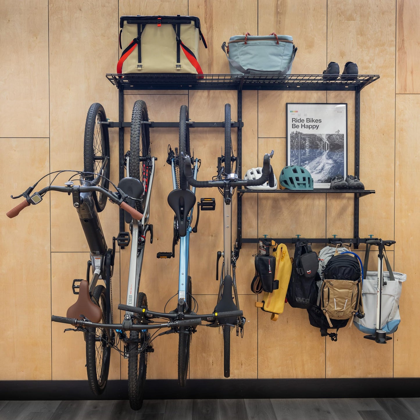 StoreYourBoard G-Bike Pro Garage Storage System, Adjustable 5 Bike Rack With Shelves, Vertical Wall Organizer, Bicycle Hanging Hooks, Holds 500 Lbs