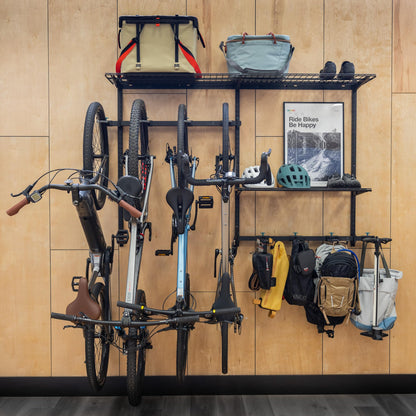 StoreYourBoard G-Bike Pro Garage Storage System, Adjustable 5 Bike Rack With Shelves, Vertical Wall Organizer, Bicycle Hanging Hooks, Holds 500 Lbs
