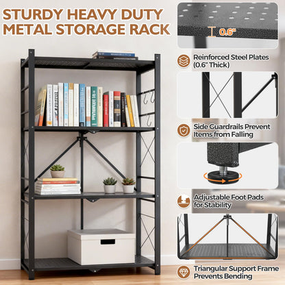 EAGLE PEAK 4-Tier Foldable Greenhouse Shelf, Heavy Duty Metal Storage Rack, No Assembly Steel Shelving Unit, Plant Stand for Greenhouse and Multi-Use Storage, 28”x14.6”x44.7”, 520 lbs, 2 Pack, Black