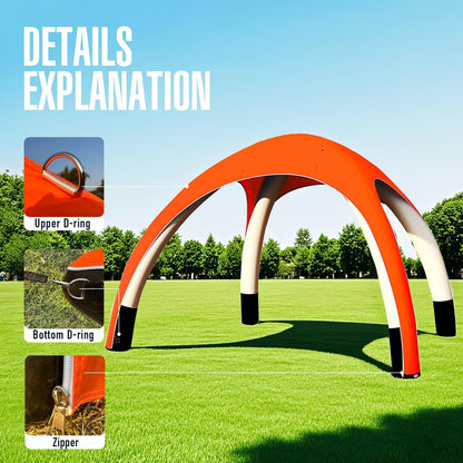 Inflatable Shade Air Canopy Tent – 10x10Ft Outdoor UV Protection Sun Shelter with 2 Removable Side Panels,Stakes & Sandbags,Air Pump,– for Outdoor,Marketing Events,Trade Shows（Orange）