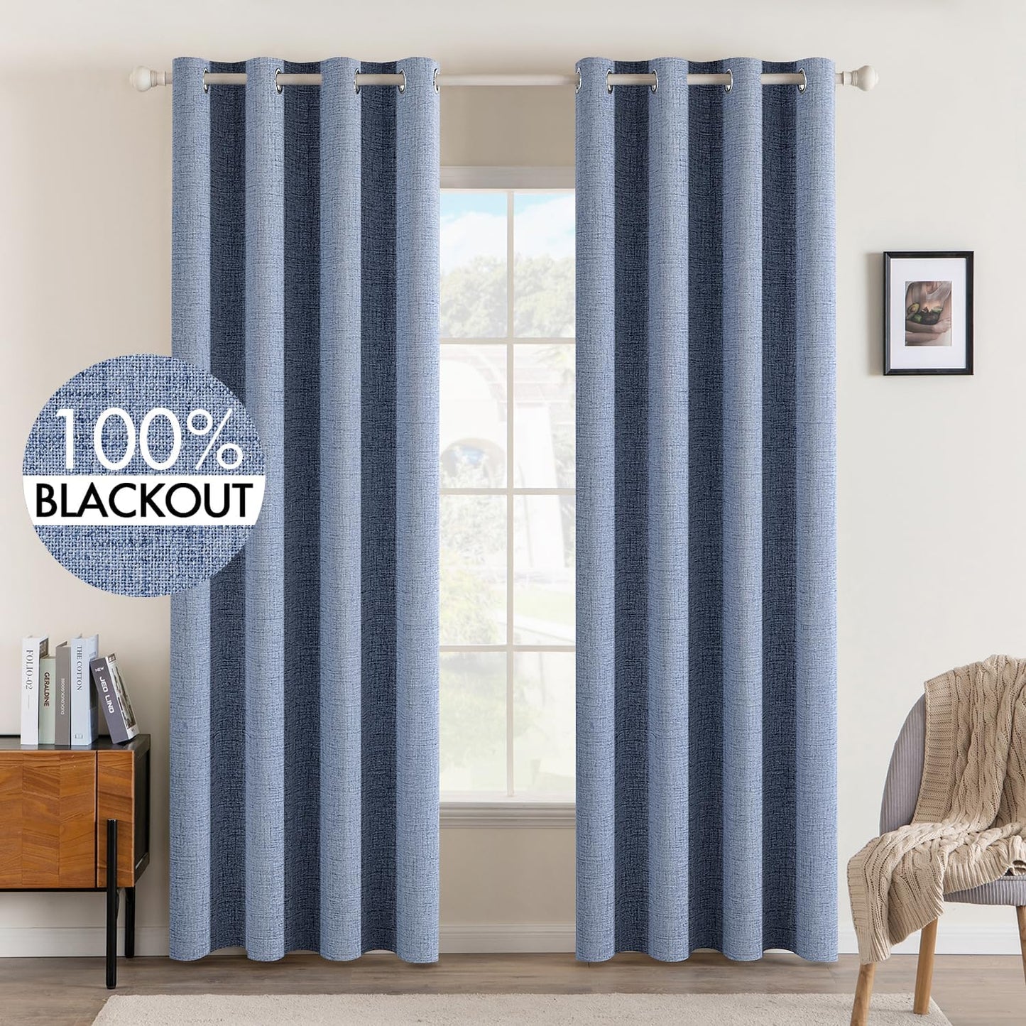 MIULEE Blackout Curtains - 100% Thermal Insulated Linen Texture - Stone Blue - 52x72 Inch (2 Panels)