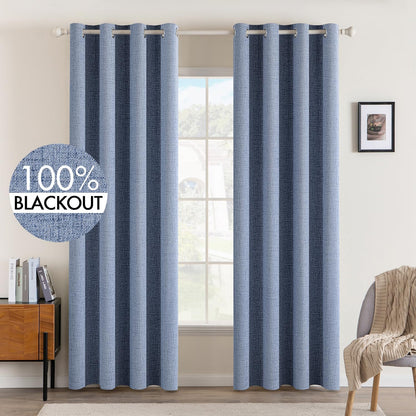 MIULEE Blackout Curtains - 100% Thermal Insulated Linen Texture - Stone Blue - 52x72 Inch (2 Panels)