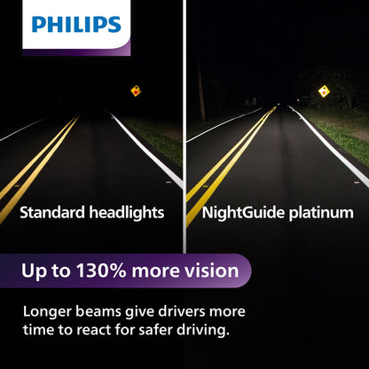 Philips Automotive Lighting 9006 NightGuide Platinum Headlight Bulb, Clear, Fits High Beam/Low Beam/Fog, Pack of 2