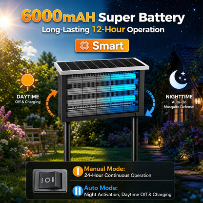 Solar Bug Zapper Outdoor, Poartable Rechargeable Mosquito Zapper with 3 LED Tubes, IPX4 Solar Fly Zapper, Cordless Portable for Patio Garden Backyard RV Camping, with 13W Solar Panel Covers 3000 sq.ft