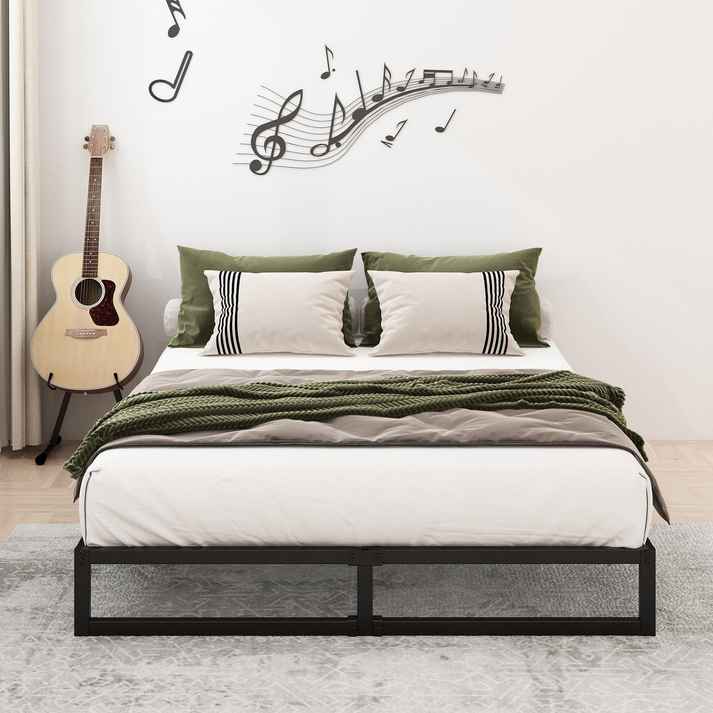 Lutown-Teen 9 Inch Queen Size Bed Frame Heavy Duty Steel Slat Support Metal Platform Queen Bed Frame No Box Spring Needed, Easy Assembly, Black