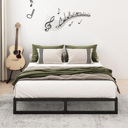 Lutown-Teen 9 Inch Queen Size Bed Frame Heavy Duty Steel Slat Support Metal Platform Queen Bed Frame No Box Spring Needed, Easy Assembly, Black
