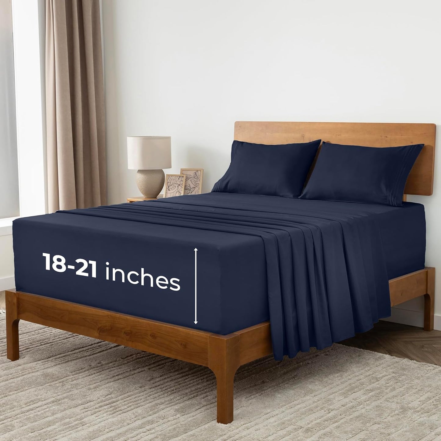 Mellanni Extra Deep Queen Sheets - Hotel Luxury Bedding Set | Ultra Soft, Cooling, Wrinkle-Resistant (Navy Blue)