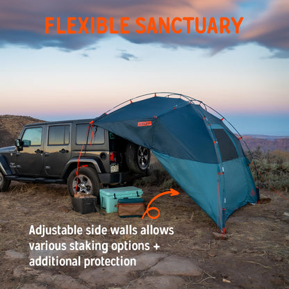 Kelty Backroads Shelter Universal Mounted Car Camping Shelter with Zippered Entry, Sturdy Frame, Protection from Elements, UV, Stuff Duffel Included