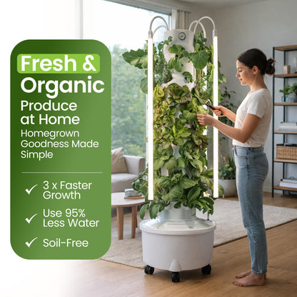 ALTO GARDEN HX Aeroponic Tower | High Capacity Tower | Hydroponics Growing System Kit | Food Grade with 40 Net Pots (with LED Grow Lights)