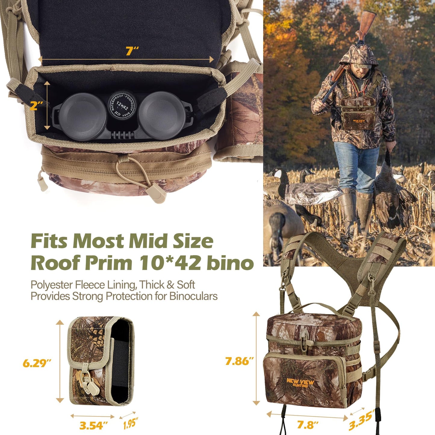NEW VIEW 60L Hunting Backpack with Waterproof Rain Cover & Bino Packs for Hunting - Binocular Straps Harness Chest Pack