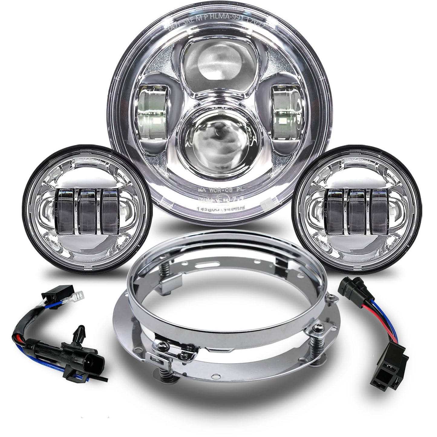 7 inch Motorcycle LED Headlight 4.5" Fog Passing Lights DOT SAE Approved, Compatible with Davidson Fat Boy Street Glide Heritage Softail Road King Switchback Electra Glide Ultra Classic Chrome