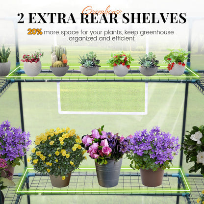 KING BIRD Premium Greenhouse for Outdoors, 56x56x77 in Walk-in Hot House with Thickened Cover, Reinforced Frame, Screen Windows & Mesh Door, 3 Tiers 14 Shelves for Outside Garden Seedlings, Clear