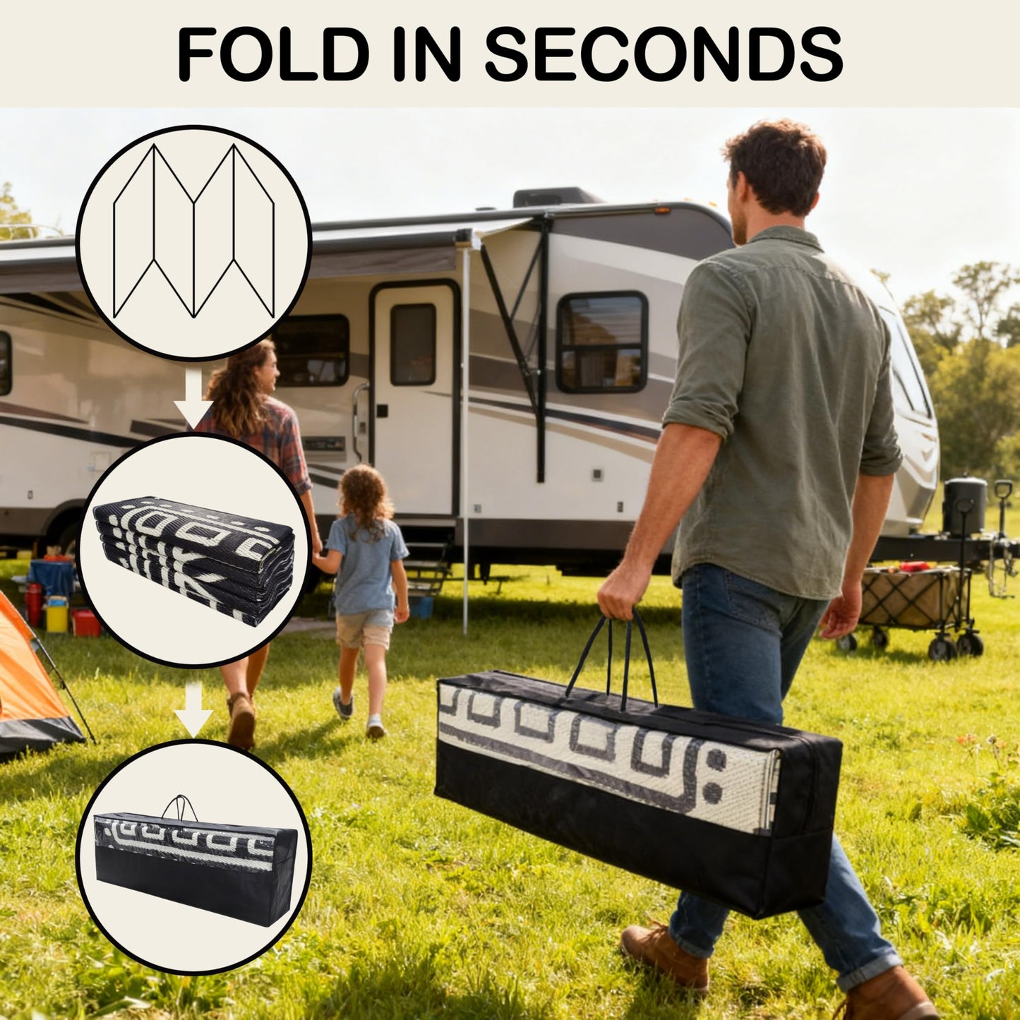 CircleRoad RV Outdoor Rug 9x18 Waterproof Patio Rug Mat with 4 Stakes UV Resistant Reverisble Plastic Straw Outdoor Rug with Carry Bag for RV Camping Picnic Beach Backyard