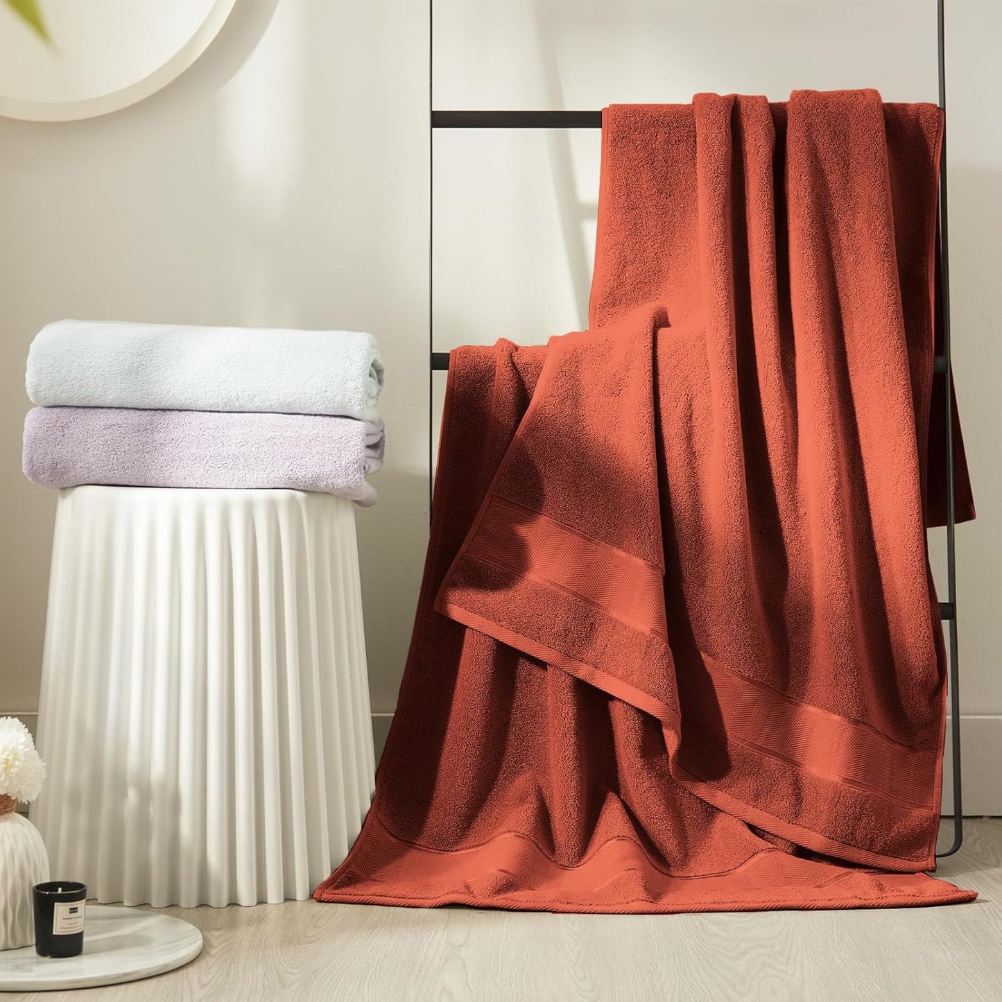 Marvione 6-Piece Bath Towels Set | 100% Turkish Cotton, Highly Absorbent & Soft | Burnt Orange