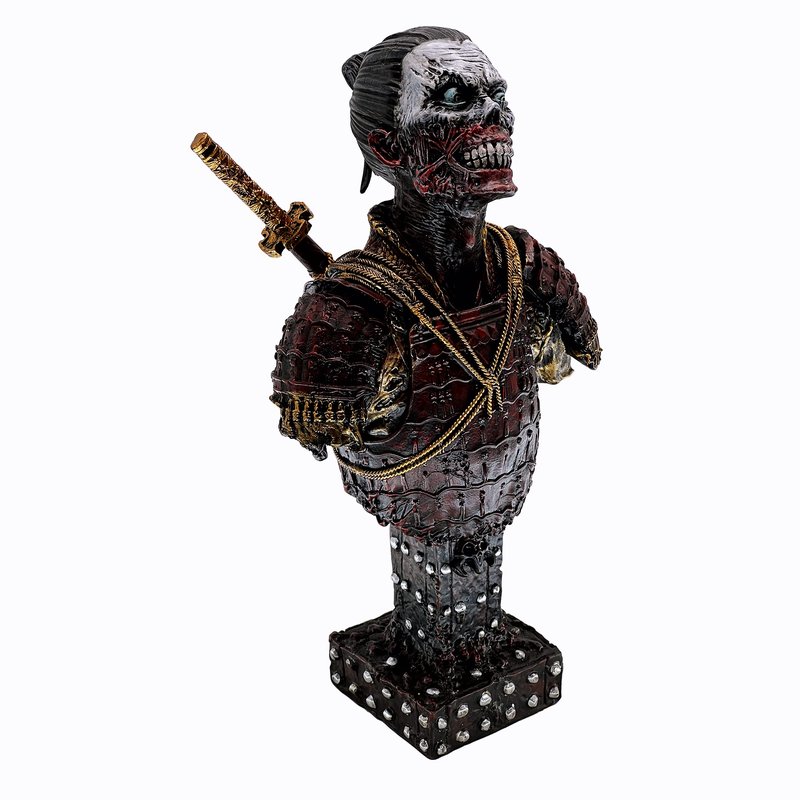 LOOYAR Undead Samurai Zombie Resin Bust Statue for Home Office Decor (Red)