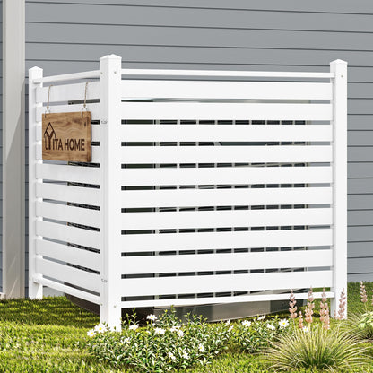 YITAHOME 44" W X 44" H Air Conditioner Fence Privacy Screen, Outdoor Trash Can Enclosure with Metal Stakes, Vinyl Pool Equipment Enclosure (4 Panels, White)