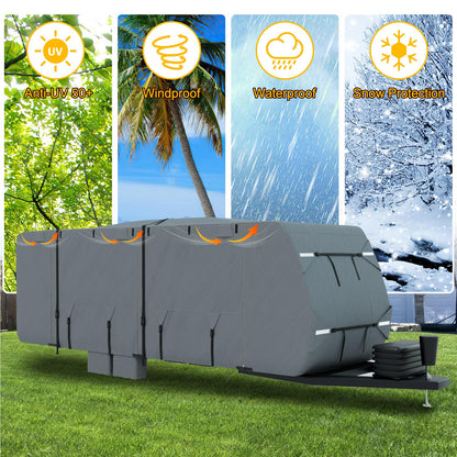 Mofeez Travel Trailer RV Cover, Extra-Thick Upgraded 7 Layers for Camper Cover 27'-30' Windproof Waterproof Rip-Stop RV Covers with Adhesive Repair Patches, 2Pcs Extra Straps & 4 Tire Covers