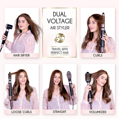 ELLA BELLA® 6 in 1 Professional Hot Air Styler • Powerful Hair Dryer & Straightener Set • Styling Without Heat Damage • Fast Drying Curling Volumizing Straightening • Includes Protective Travel Case