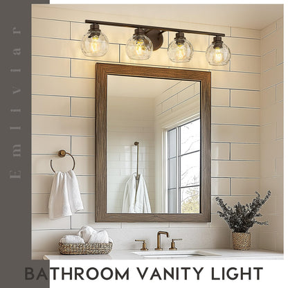 Emliviar 4-Light Vanity Lighting, 32.6in Water Ripple Globe Glass, Oil Rubbed Bronze Finish, Model YE295B