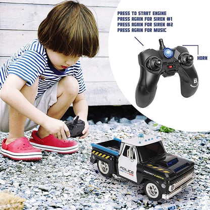 Liberty Imports RC Remote Control Police Pickup Truck Toy Vehicle with Lights and Sirens | 1:16 Rechargeable Radio Control Cop Car for Kids