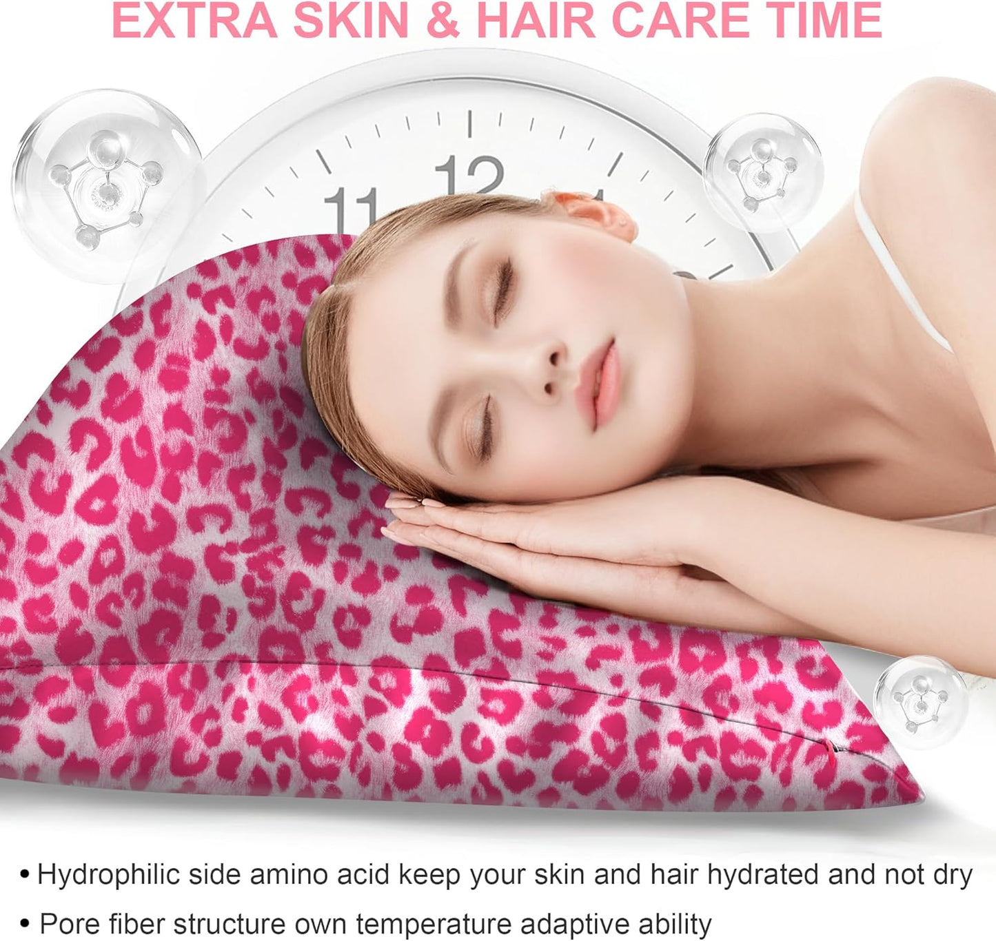 Skiennix Mulberry Silk Pillowcase - King Size, Hidden Zipper, Soft & Breathable | Leopard Pink