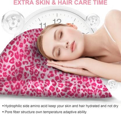 Skiennix Mulberry Silk Pillowcase - King Size, Hidden Zipper, Soft & Breathable | Leopard Pink