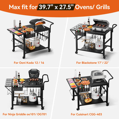 Leteuke Pizza Oven Table, Grill Cart Table for Blackstone Griddle, Outdoor Pizza Oven Stand Fits Ninja, Cuisinart, Gozney, Solo Stove, BBQ Prep Tables Station with Seasoning Tray, 47"x27.5"x30"